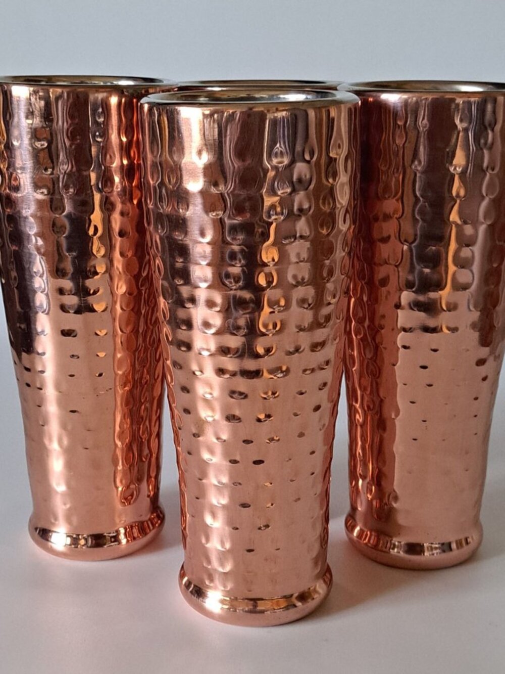 Hammered Copper & Stainless Steel Tumbler Set of (4) 8" Double Walled Drink Cups